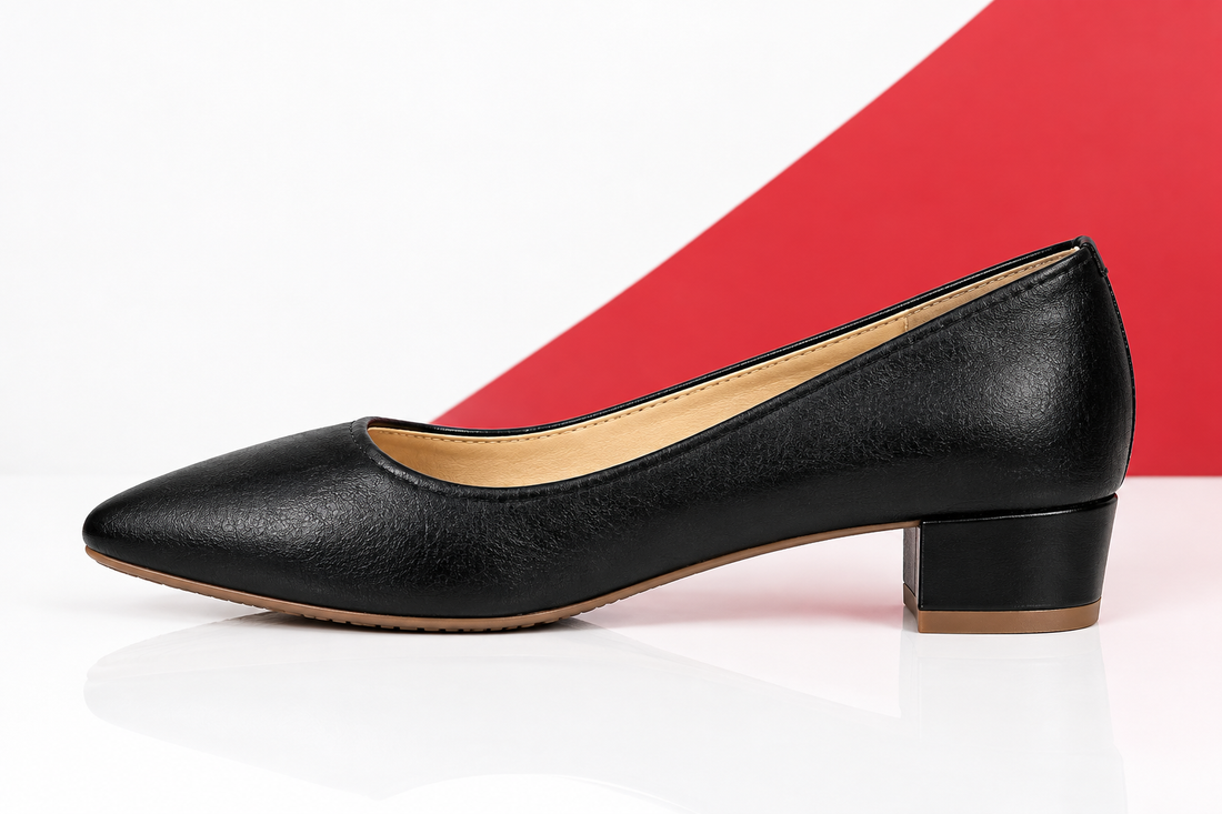 Women’s Black Patent Finish Pointed-Toe Block Heel Pumps